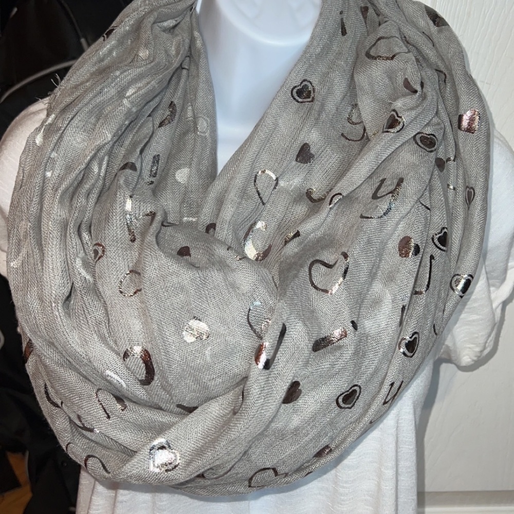 Gray with silver hearts and letter infinity scarf